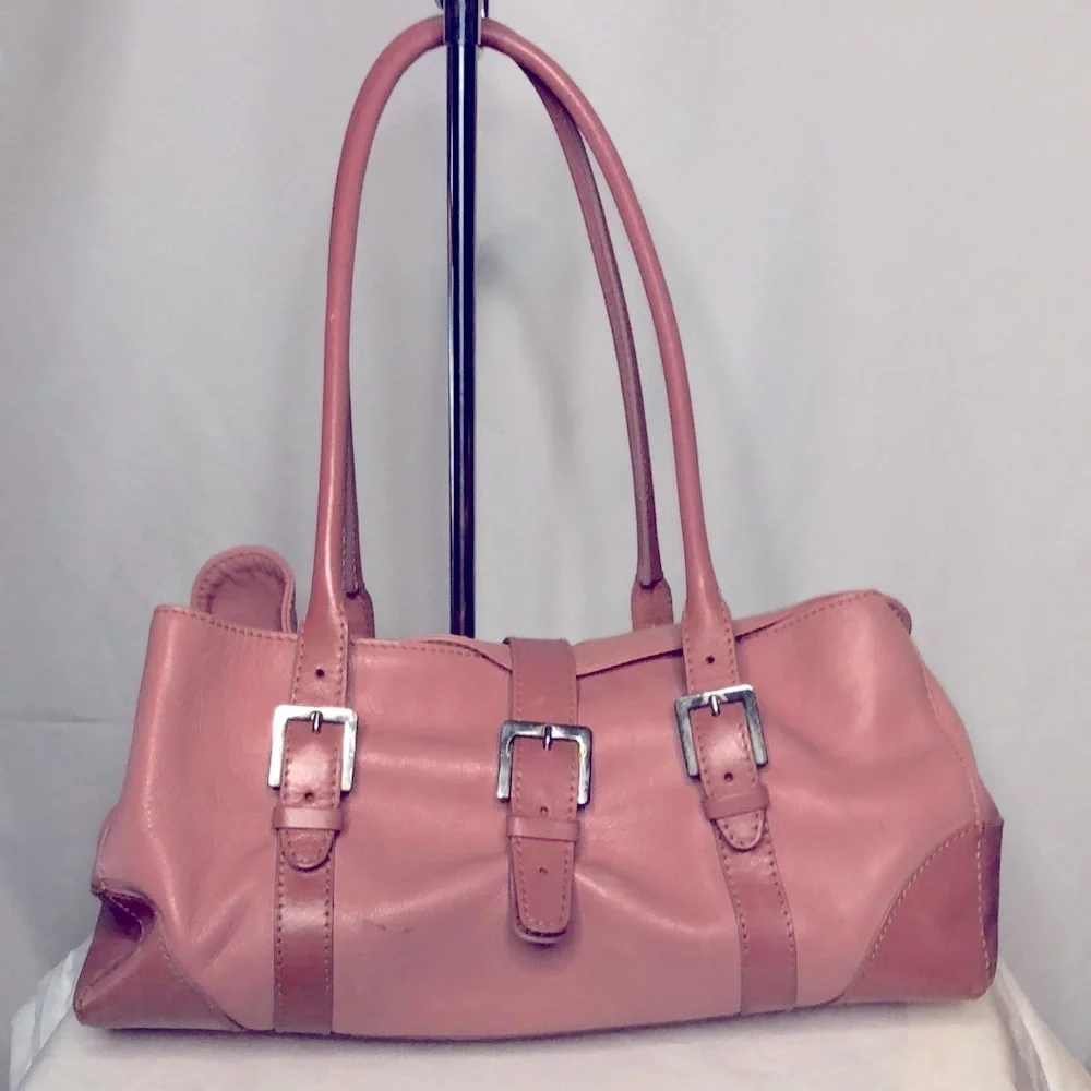 Women's Pink Leather Satchel Shoulder Bag